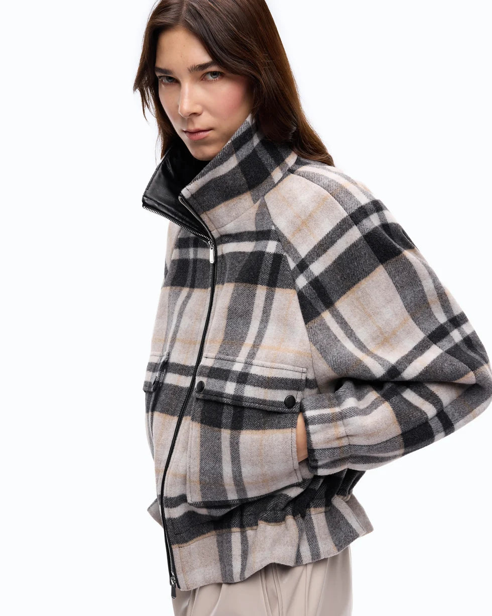 Pinko Caban con zip e fantasia check Borragine