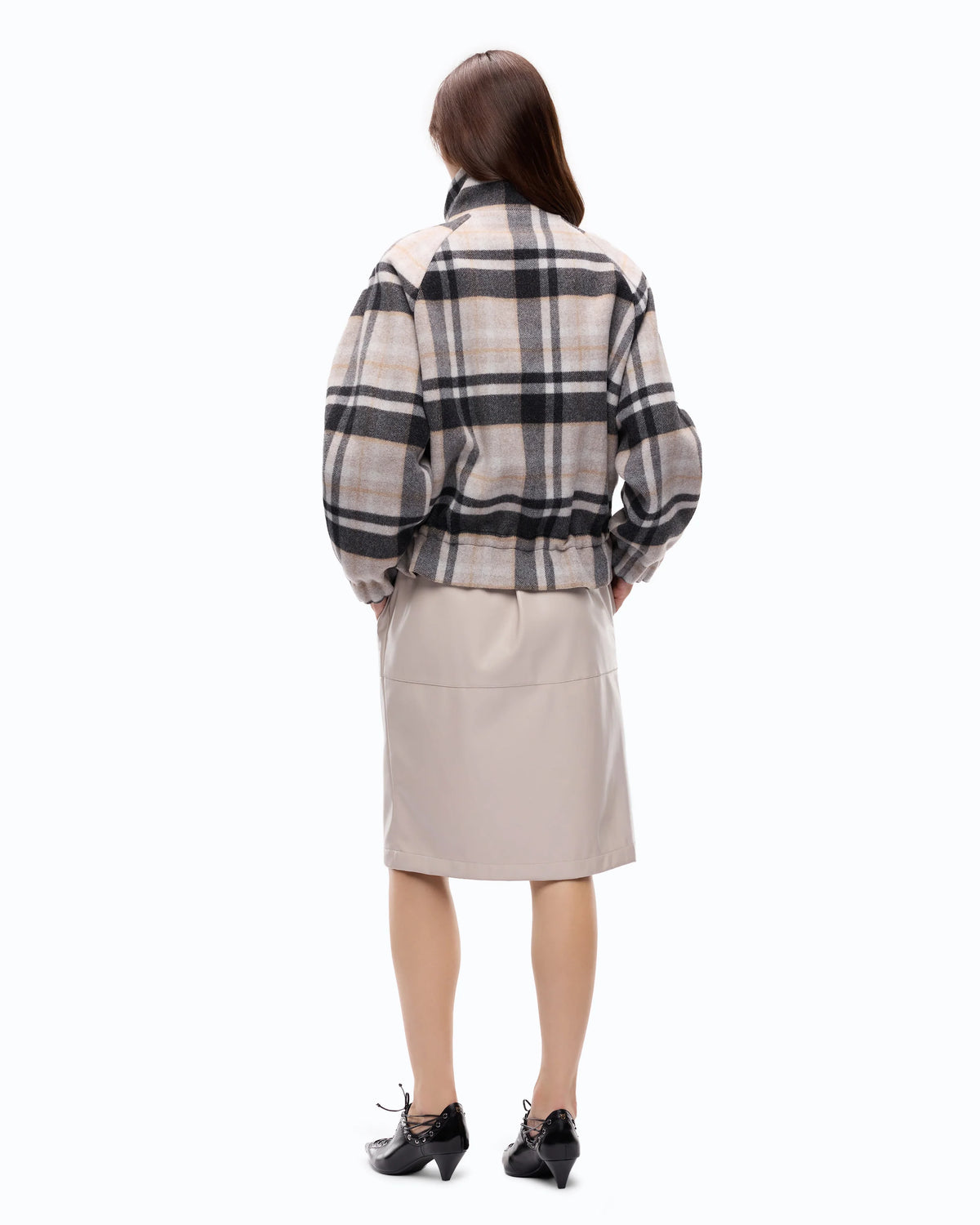 Pinko Caban con zip e fantasia check Borragine
