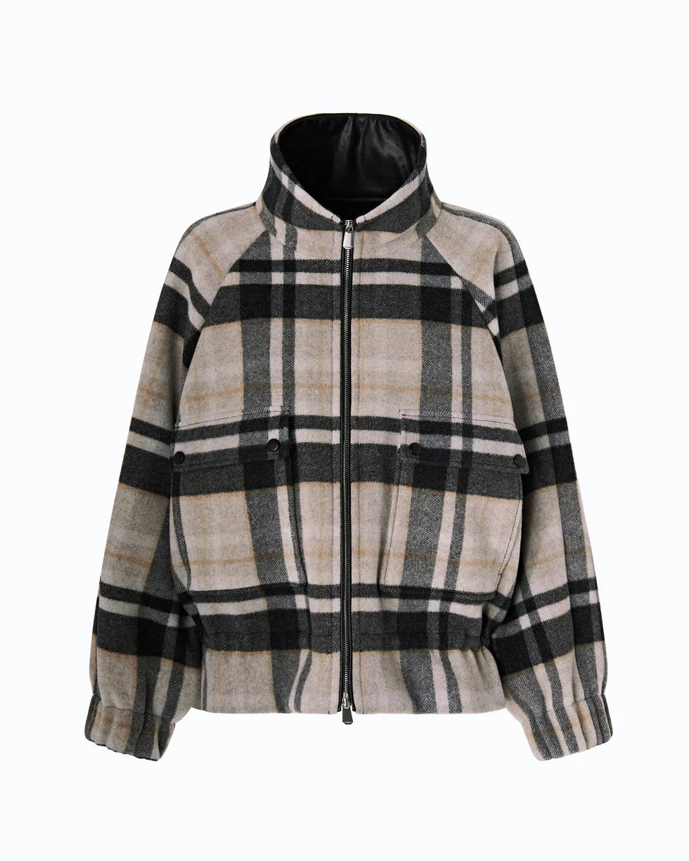 Pinko Caban con zip e fantasia check Borragine