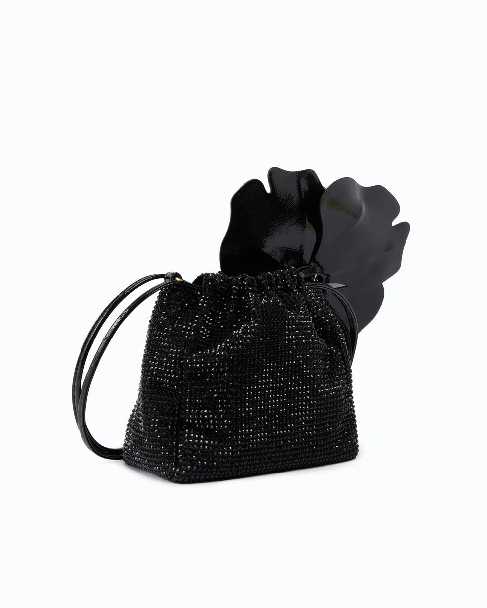 Pinko Borsa secchiello a spalla in tessuto full strass con fiore