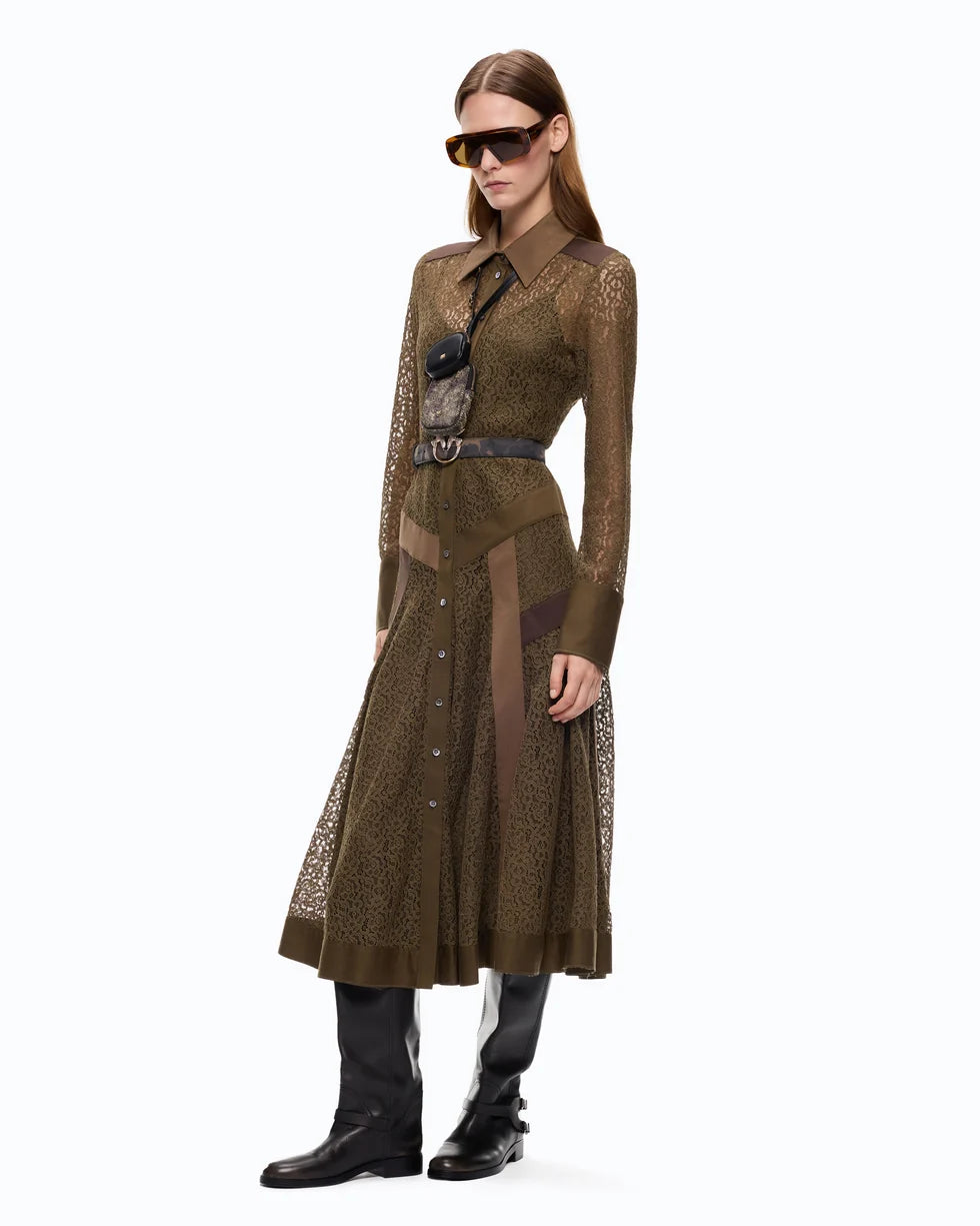 Pinko Abito midi chemisier in pizzo con inserti Rossese