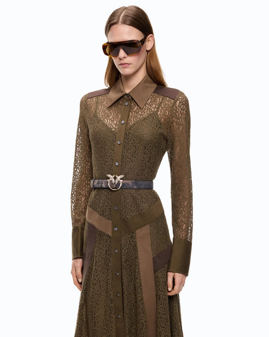 Pinko Abito midi chemisier in pizzo con inserti Rossese