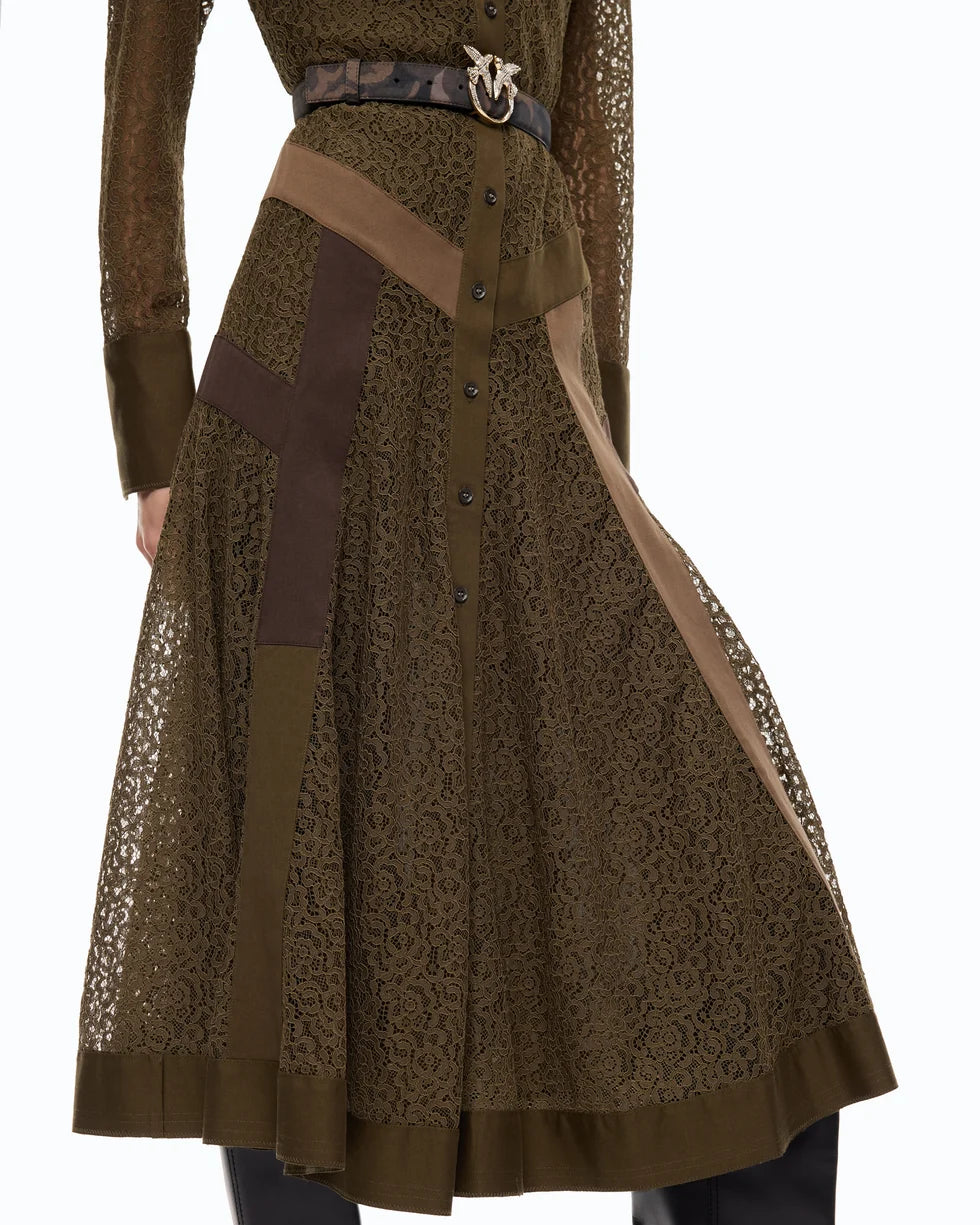 Pinko Abito midi chemisier in pizzo con inserti Rossese