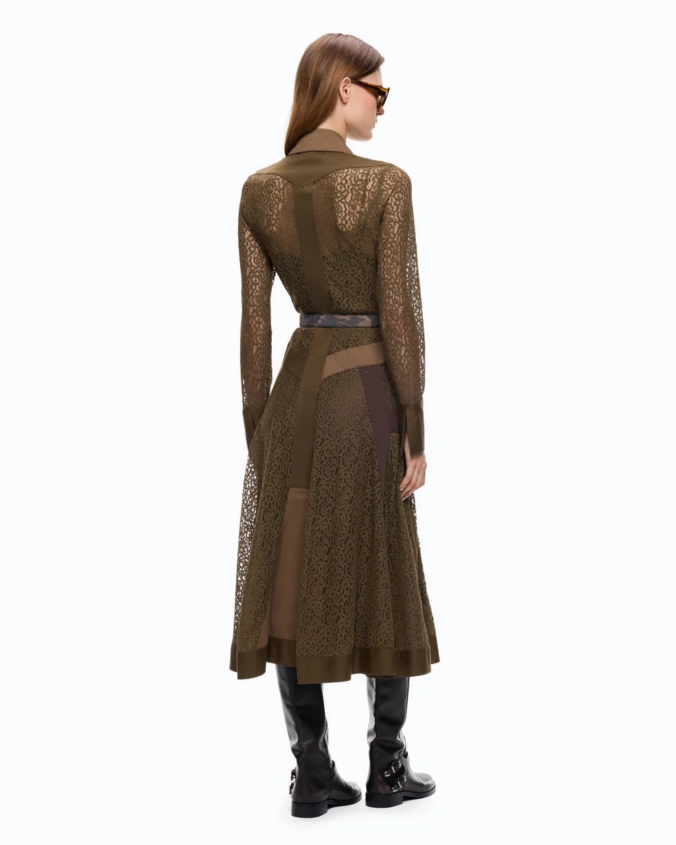 Pinko Abito midi chemisier in pizzo con inserti Rossese