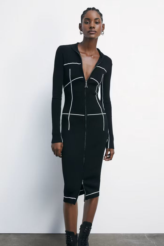 Patrizia Pepe Abito midi dolcevita full zip in maglia