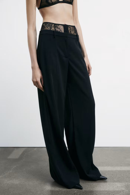 Patrizia Pepe Pantaloni palazzo con vita in pizzo
