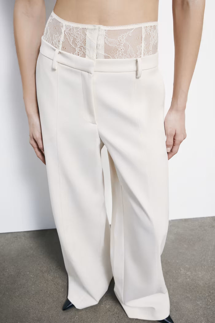 Patrizia Pepe Pantaloni palazzo con vita in pizzo Ivory
