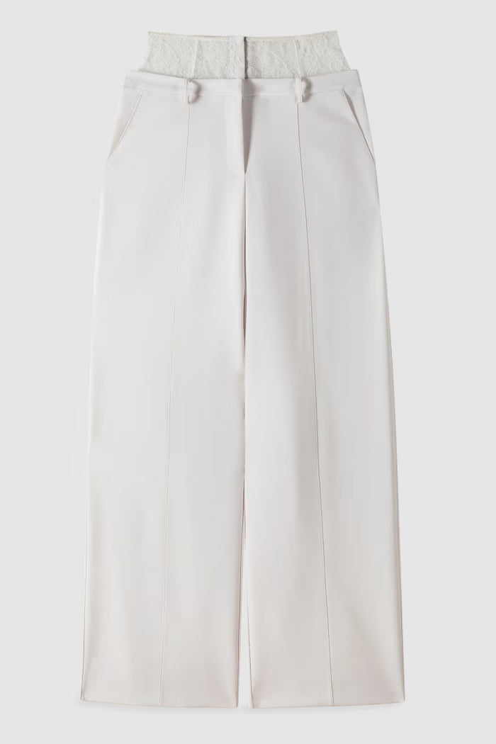 Patrizia Pepe Pantaloni palazzo con vita in pizzo Ivory