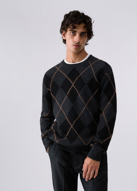 Liu Jo Uomo Maglia a rombi in misto lana