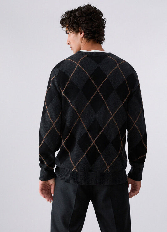 Liu Jo Uomo Maglia a rombi in misto lana