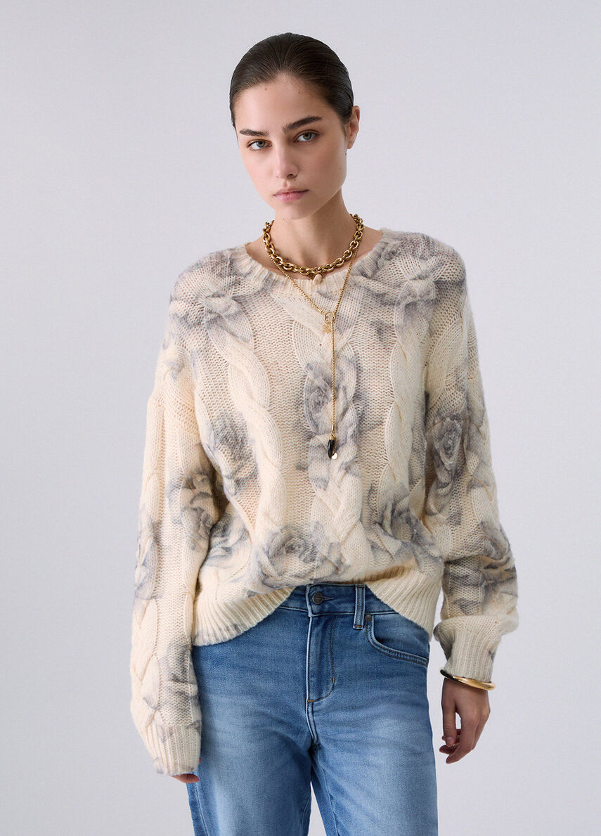 Liu Jo Maglia in lana con stampa rose