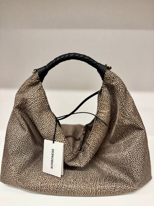Borbonese PLIE BORSA HOBO MEDIUM nero