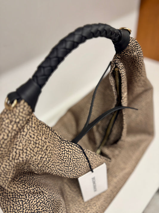 Borbonese PLIE BORSA HOBO MEDIUM nero