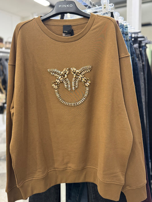 Pinko Felpa girocollo con ricamo gioiello Love Birds Nelly