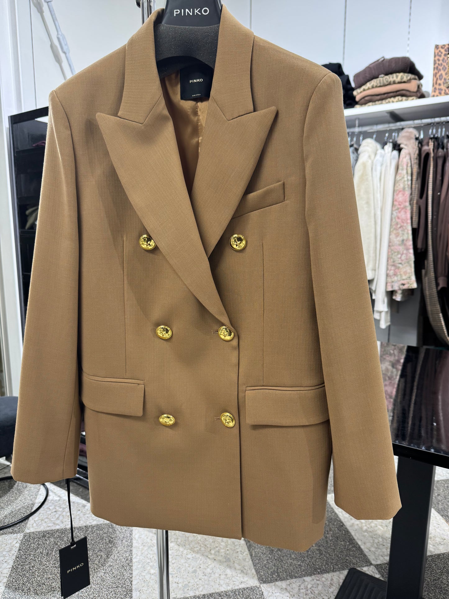 Pinko Blazer doppiopetto in lana con bottoni dorati brown