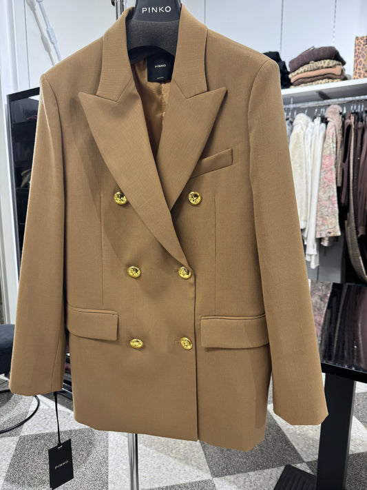 Pinko Blazer doppiopetto in lana con bottoni dorati brown