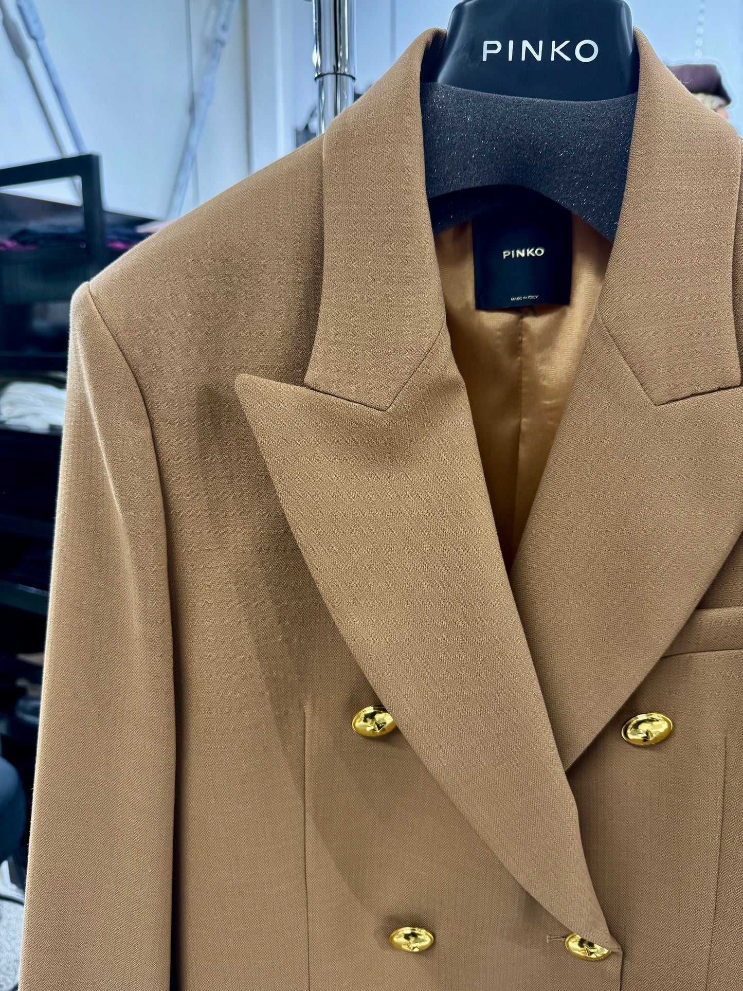 Pinko Blazer doppiopetto in lana con bottoni dorati brown