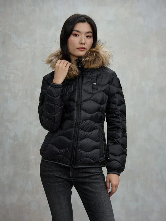 Blauer PIUMINO CON BORDO IN PELLICCIA ALDIE nero