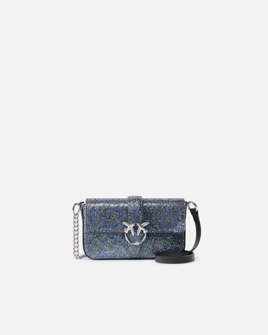 Pinko Borsa a spalla Baby Love Bag Slouchy in pelle full strass argento
