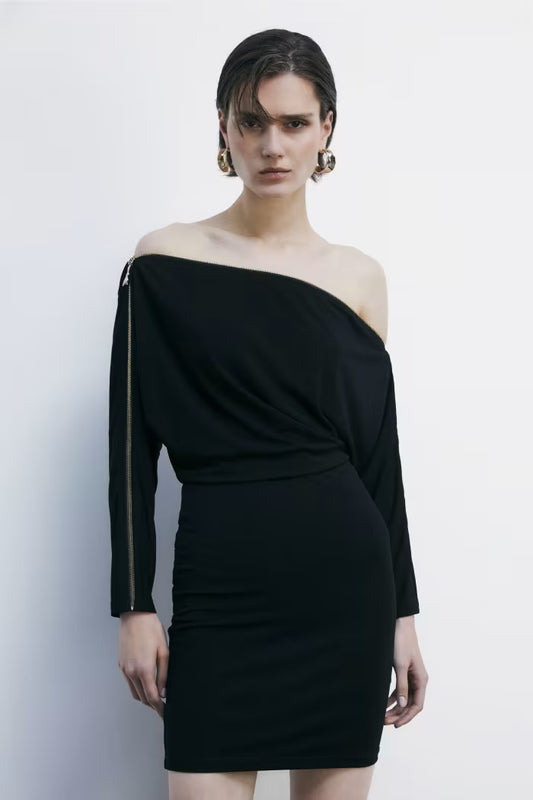 Patrizia Pepe Abito mini full zip in jersey stretch nero