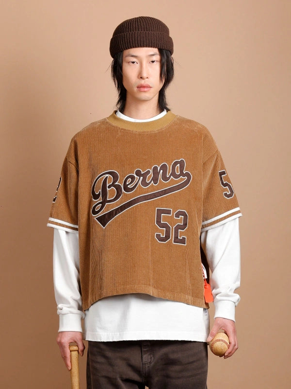 Berna Uomo Felpa girocollo baseball in velluto a coste