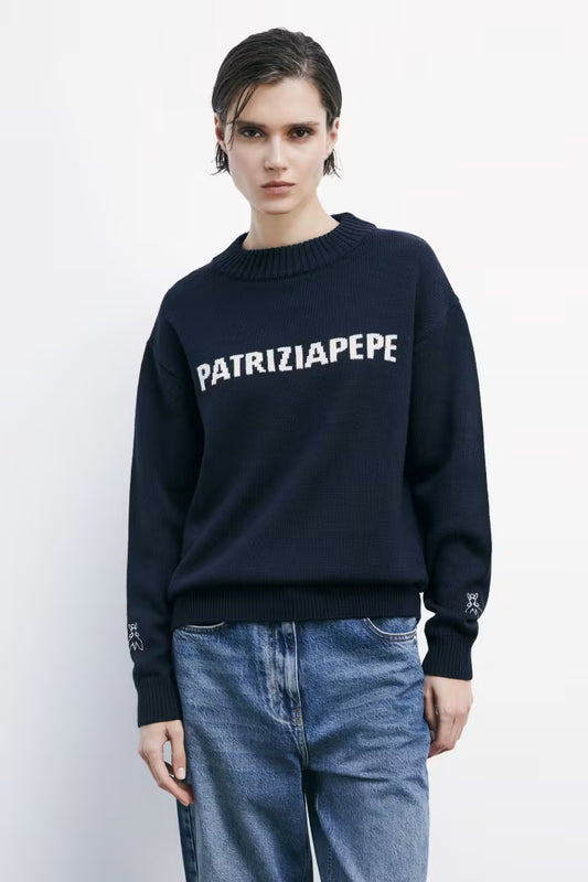 Patrizia Pepe Maglione girocollo con logo Blu