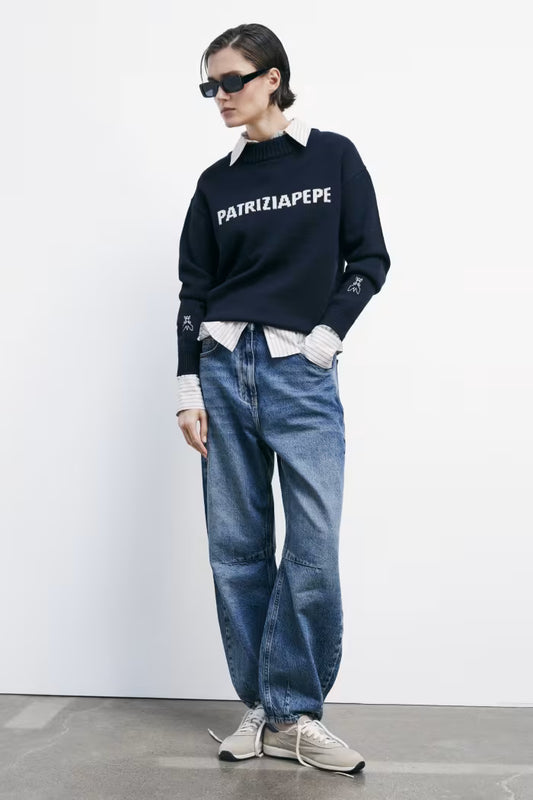 Patrizia Pepe Maglione girocollo con logo Blu