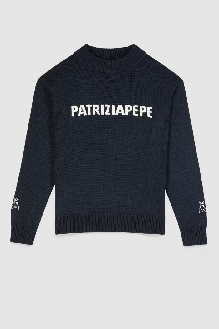 Patrizia Pepe Maglione girocollo con logo Blu