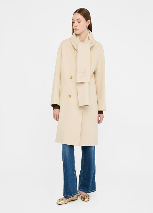 Liu Jo Cappotto in lana con sciarpa natural honey
