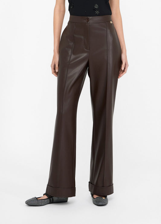 Liu Jo Pantaloni in tessuto spalmato cioccolato